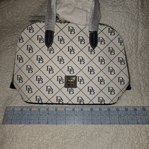 Dooney & Bourke Classic Monogram DB White and Marine Zip Zip Satchel